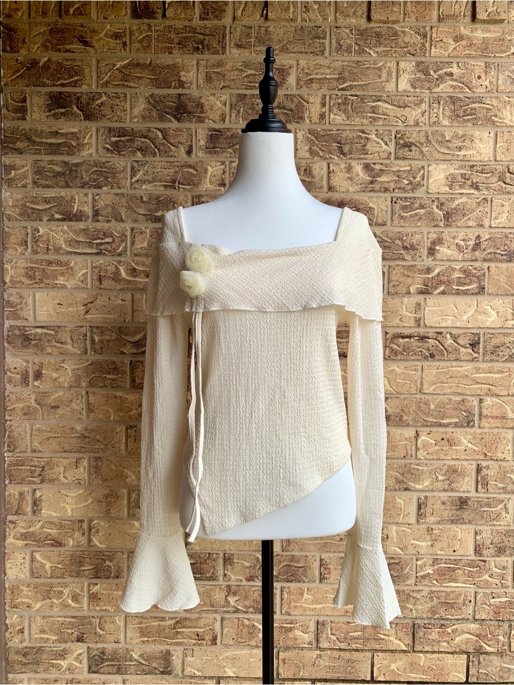Y2k Gorgeous Romantic Creamy-white off Top Delicate Rosette Floral Details